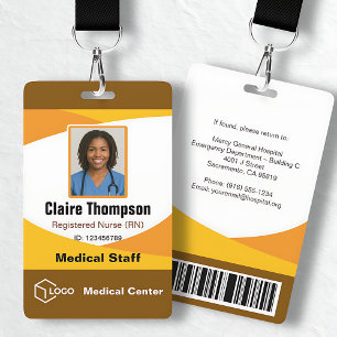Brown Yellow Photo Logo Corporate Name ID Badge