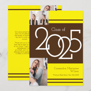 Brown Yellow School Colours Graduation Announcemen Invitation