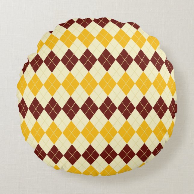 Brown - Yellow Scottish Tartan-Pattern Round Cushion (Front)