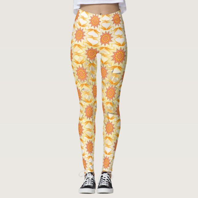 Brown Yellow Sun Pattern all over Leggings (Front)