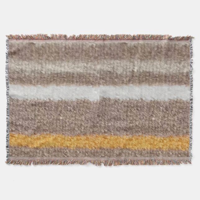 Brown, yellow, white plush stripes throw blanket (Front)