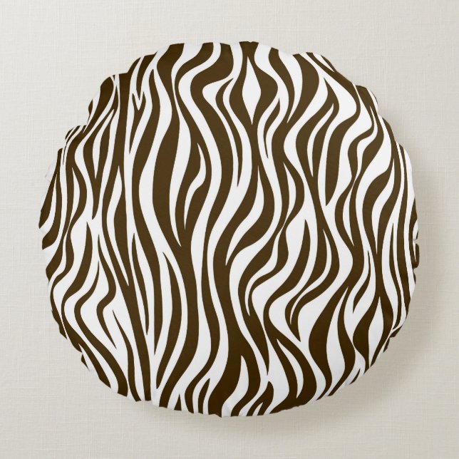 Brown Zebra Skin Print Round Cushion (Front)
