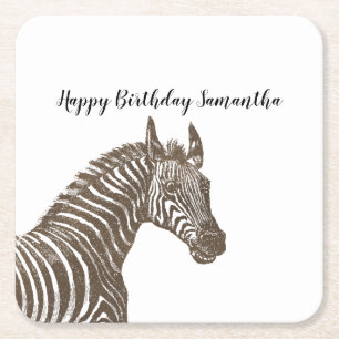 Brown Zebra      Square Paper Coaster
