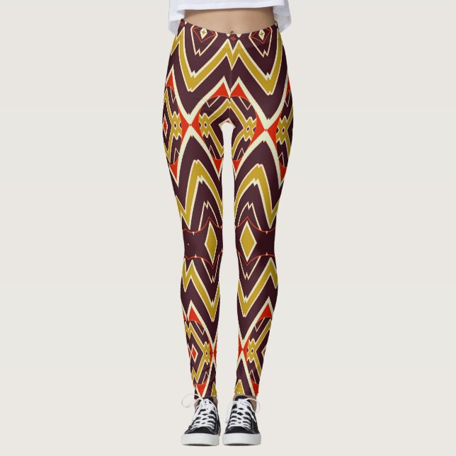Brown zigzag classic pattern "Ratti_Creative_Arts" Leggings (Front)