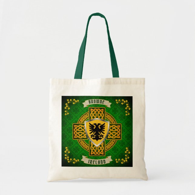 Browne Irish Shield & Celtic Cross Personalised   Tote Bag (Front)