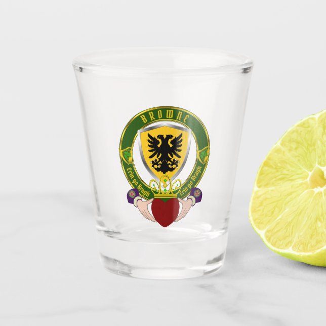 Browne Irish Shield & Claddagh Shot Glass (Front)