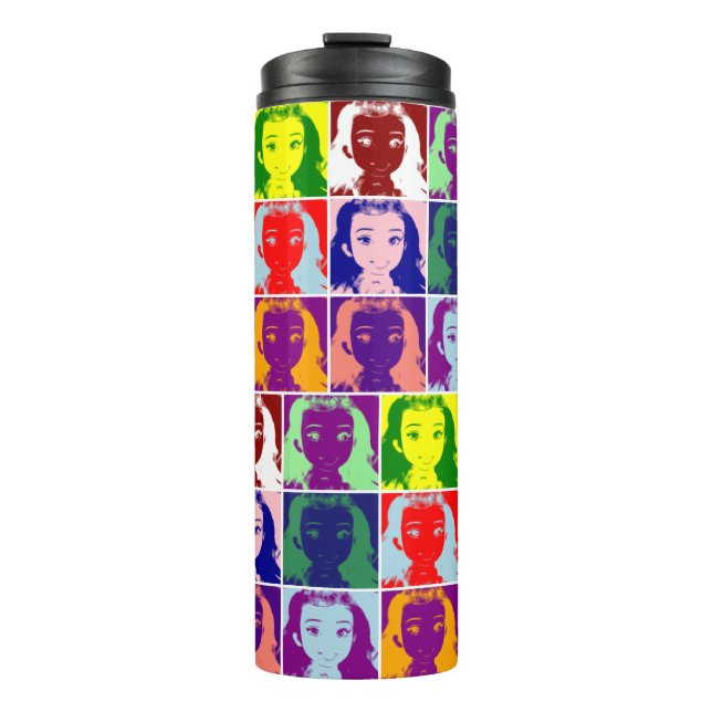 brownhaired girl black ink pop art  thermal tumbler (Front)