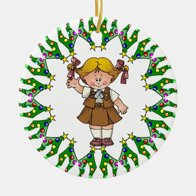 Brownie Blonde Hair Tree Wreath Ceramic Tree Decoration (Front)