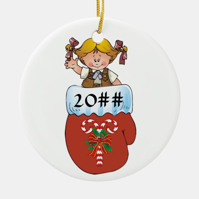 Brownie Mitten Blonde Ceramic Tree Decoration (Front)