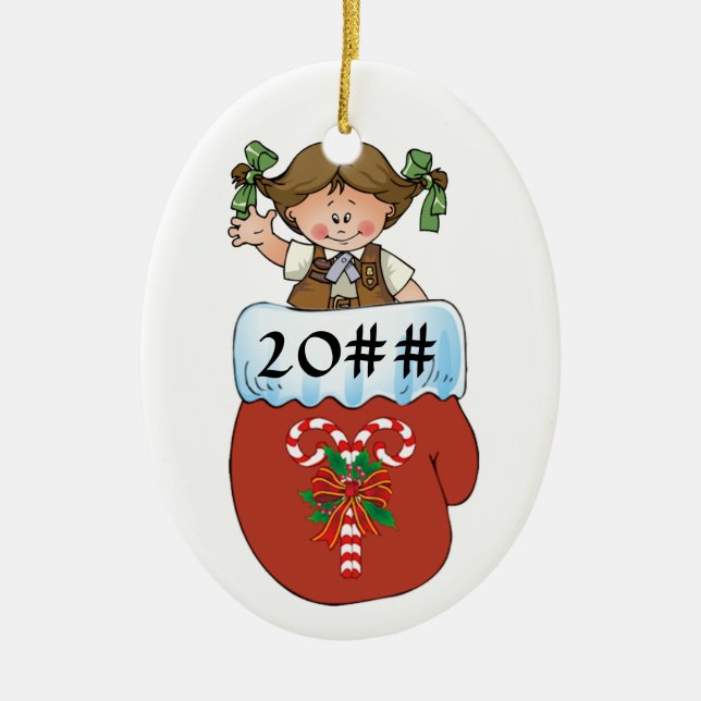 Brownie Mitten Brunette Ceramic Tree Decoration (Front)