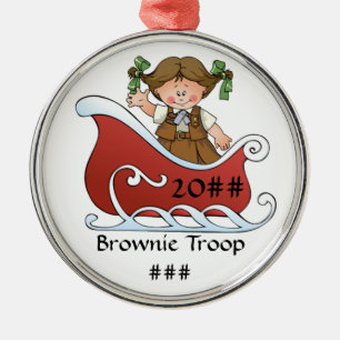 Brownie Scout Sled Brunette Metal Tree Decoration