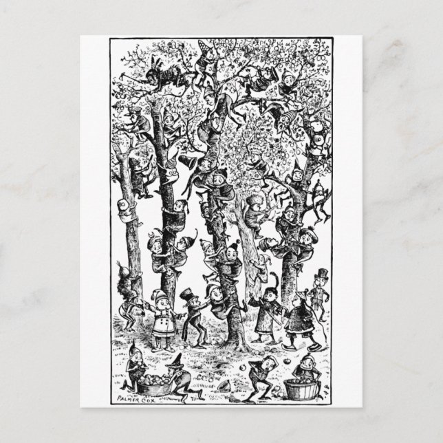 Brownies picking apples in orchard postcard (Front)