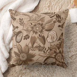 Brownish Floral and Birds Cushion