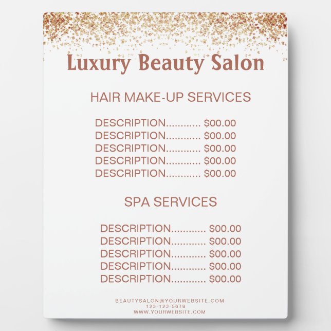 Brownish Glittery Hair Makeup SPA Salon Price Menu Plaque (Front)