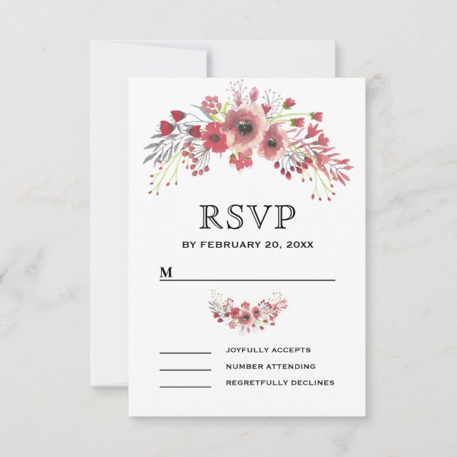 Brownish Pink Floral Wedding RSVP Card (Front)