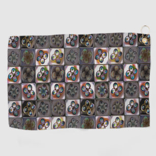 Brownish square mosaic of tile with flower drawing golf towel