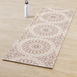 Browns and White Mandala Kaleidoscope Medallion Yoga Mat