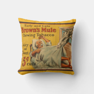 Brown's Mule Chewing Tobacco Rustic Decor Cushion