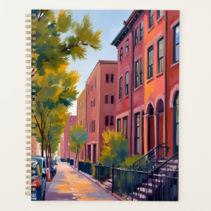 Brownstone City Street   Boston Brick Watercolor  Planner