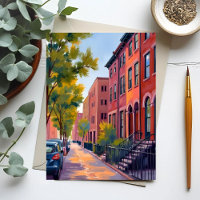 Brownstone City Street | Boston Brick Watercolor