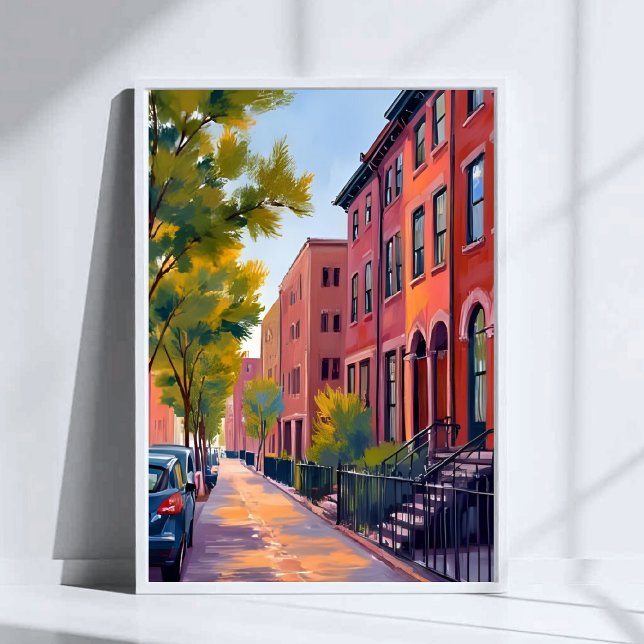 Brownstone City Street | Boston Brick Watercolor  Poster (Creator Uploaded)