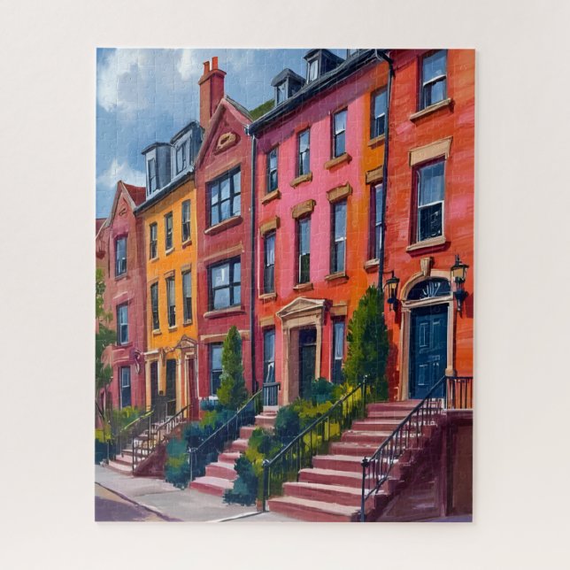 Brownstone City Street Watercolor Painting Jigsaw Puzzle (Vertical)
