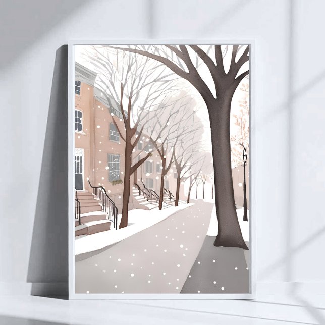 Brownstone Street | Snowy Winter Watercolor Art Poster (Creator Uploaded)