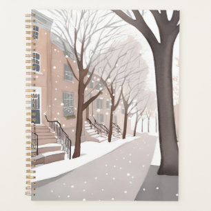 Brownstone Street Snowy Winter Watercolor Planner