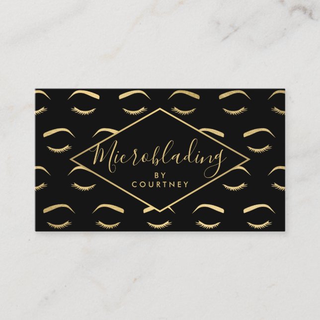 Brows and Lashes Microblading Black/Gold Business Card (Front)