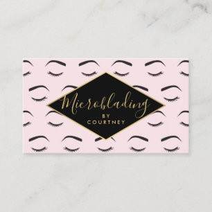 Brows and Lashes Microblading Pink/Black/Gold Business Card