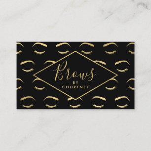Brows and Lashes Pattern Black/Gold Business Card