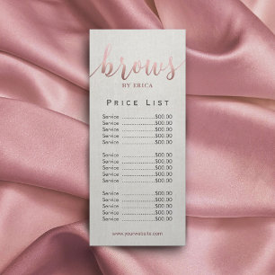 Brows Beauty Salon Esthetician Spa Price List Rack Card