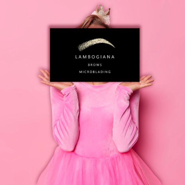 Brows Golden Logo Microblading Social Media Black  Business Card (Brows Golden Logo Microblading Social Media Black Business Card)