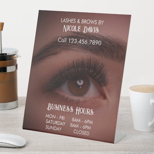 Brows & Lashes Opening Hours Pedestal Sign (In SItu)