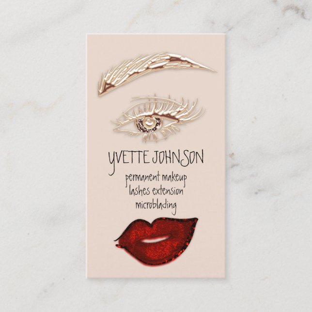 Brows Makeup Logo QRCode Logo Red Lip Gold Eyelash Business Card (Front)