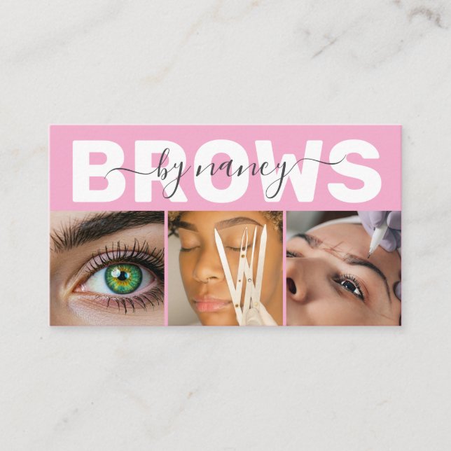 Brows Photo Qr Code Logo Blush Pink  Business Card (Front)