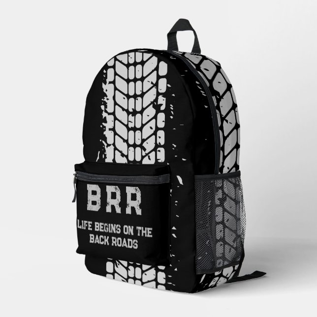 BRR Logo Grey Lettering "Life Begins on the ..." Printed Backpack (Back Corner Right)