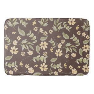 Brrown Whimsy Retro Floral  Bath Mat