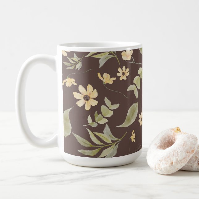 Brrown Whimsy Retro Floral  Coffee Mug (With Donut)