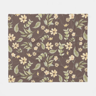 Brrown Whimsy Retro Floral Fleece Blanket