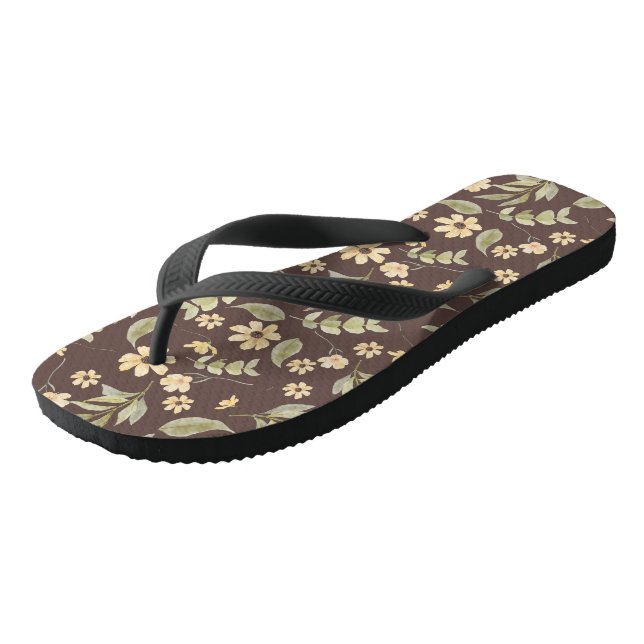 Brrown Whimsy Retro Floral  Jandals (Angled)