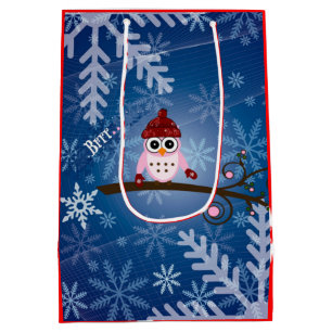 Brrr...Pink Owl, Snowflake Design Medium Gift Bag