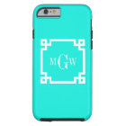 Brt Aqua Wht Greek Key #2 Framed 3 Init Monogram