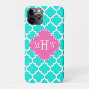 Brt Aqua Wht Moroccan #5 HotPink2 Initial Monogram Case-Mate iPhone Case