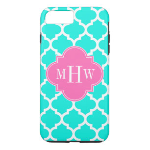 Brt Aqua Wht Moroccan #5 HotPink2 Initial Monogram Case-Mate iPhone Case