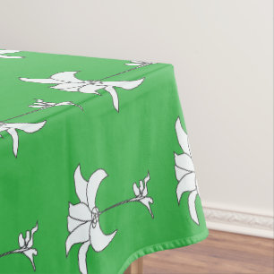 Brt Green White Floral Tablecloth