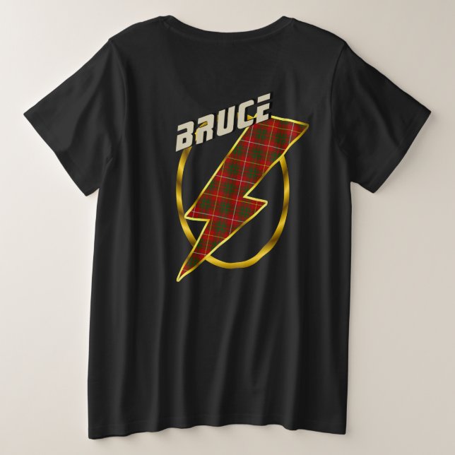 Bruce Clan Badge & Lightning Bolt Tartan T-Shirt Plus Size T-Shirt (Design Back)