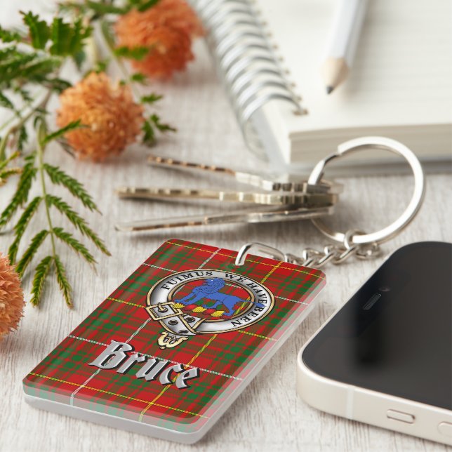 Bruce Clan Badge/Tartan Rectangle Key Ring (Front Right)