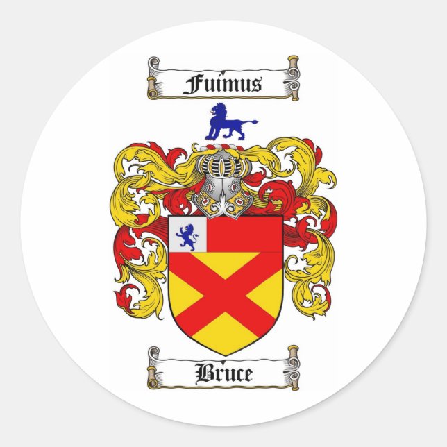 BRUCE FAMILY CREST -  BRUCE COAT OF ARMS CLASSIC ROUND STICKER (Front)