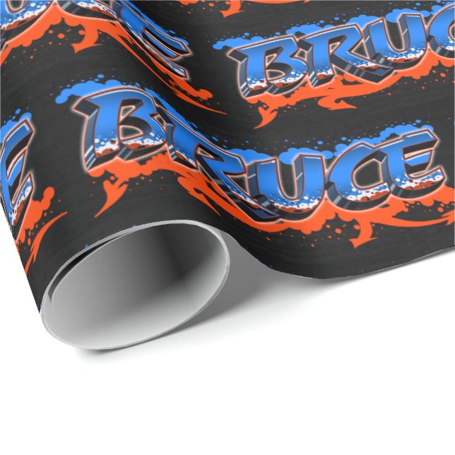 Bruce First Name Graffiti blue orange Wrapping Paper (Roll Corner)